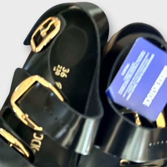 NIB Birkenstock Milano Big Buckle High Shine 36 Black Gold NEW Sandals $175 - Picture 5 of 9